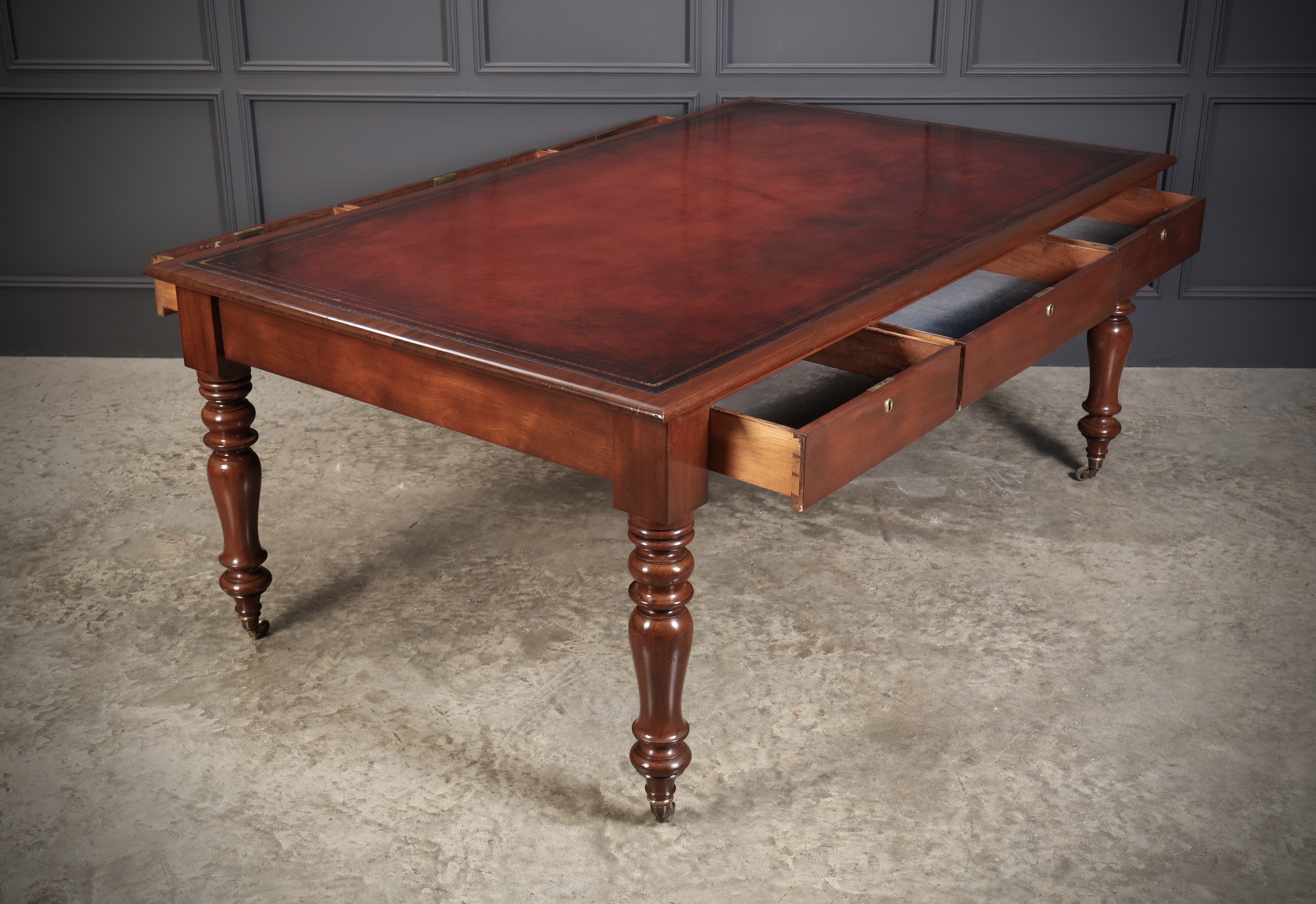 Large Early Victorian Mahogany & Leather Partners Writing Table - Image 13